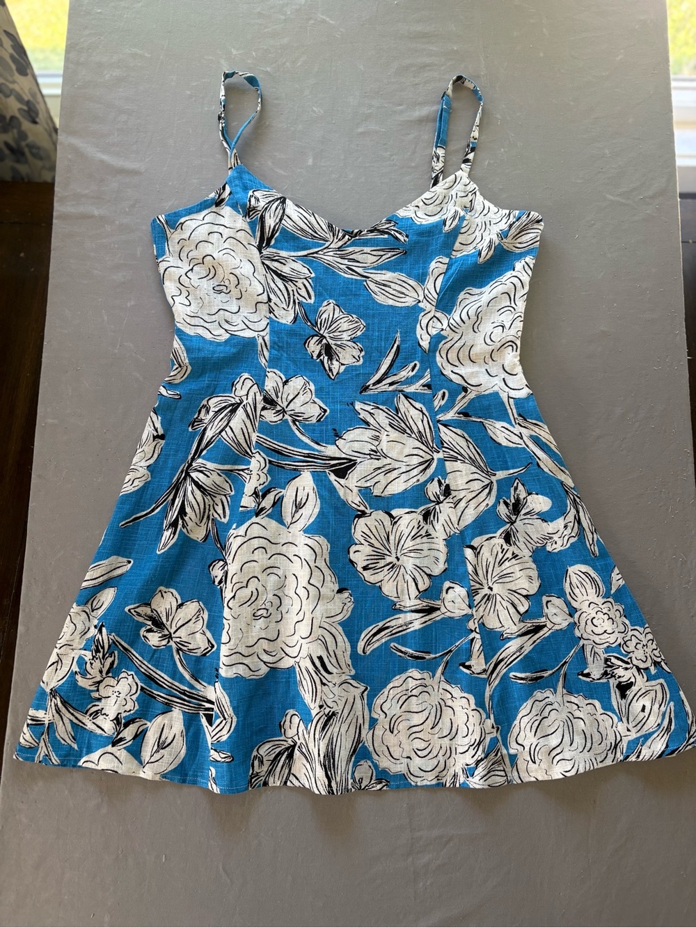 Zara Blue and White Floral Spaghetti-Strap Sundress